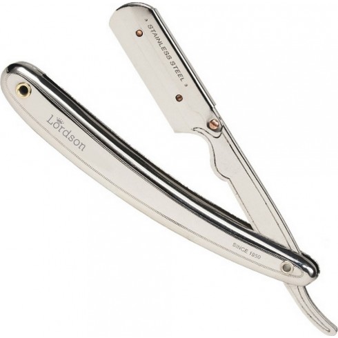 photo de Shavette, rasoir droit à lame interchangeable, manche inox LORDSON photo de Shavette, rasoir droit à lame interchangeable, manche inox LORDSON