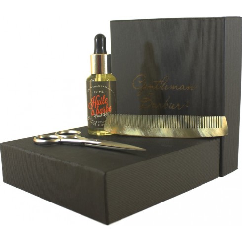 photo de Coffret soin à barbe 3 pièces : peigne, huile à barbe boisée et ciseaux (COFBARBBOI) Gentleman Barbier photo de Coffret soin à barbe 3 pièces : peigne, huile à barbe boisée et ciseaux (COFBARBBOI) Gentleman Barbier