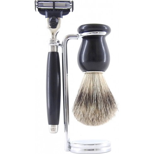 photo de Set de rasage 3 pièces Bois d'Ebène - Blaireau poil gris - rasoir Mach3 (M3PEBPB12) Gentleman Barbier photo de Set de rasage 3 pièces Bois d'Ebène - Blaireau poil gris - rasoir Mach3 (M3PEBPB12) Gentleman Barbier