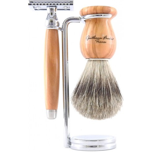 photo de Set de rasage 3 pièces Bois d'Olivier - Blaireau poil blanc - rasoir sécurité (S3PSOLPB12) Gentleman Barbier photo de Set de rasage 3 pièces Bois d'Olivier - Blaireau poil blanc - rasoir sécurité (S3PSOLPB12) Gentleman Barbier