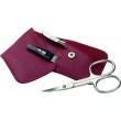 photo de Etui manucre cuir rouge avec ciseaux+lime+pince à épiler acier de Solingen ERBE