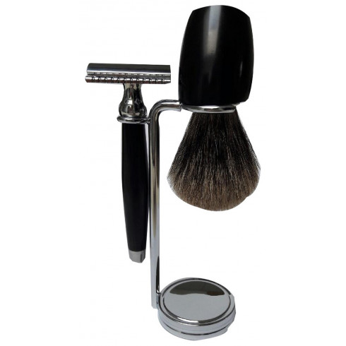 photo de Set de rasage Lordson x Gentleman Barbier, Bois d'Ebène - Blaireau poil gris - rasoir sécurité photo de Set de rasage Lordson x Gentleman Barbier, Bois d'Ebène - Blaireau poil gris - rasoir sécurité