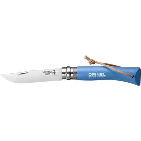 couteau-opinel-baroudeur-n7-lien-cuir-azur couteau-opinel-baroudeur-n7-lien-cuir-azur