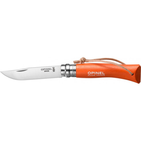 couteau-opinel-baroudeur-n7-lien-cuir-mandarine couteau-opinel-baroudeur-n7-lien-cuir-mandarine
