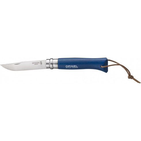 couteau-opinel-baroudeur-n8-lien-cuir-bleu couteau-opinel-baroudeur-n8-lien-cuir-bleu