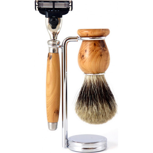 Set rasage Bois de Cade,Blaireau Pure Badger Gris,rasoir Mach3 GENTLEMAN BARBIER Set rasage Bois de Cade,Blaireau Pure Badger Gris,rasoir Mach3 GENTLEMAN BARBIER