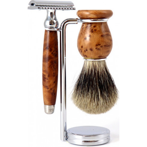 Set rasage Bois de Thuya, Blaireau Pure Badger Gris, ras. sécu GENTLEMAN BARBIER Set rasage Bois de Thuya, Blaireau Pure Badger Gris, ras. sécu GENTLEMAN BARBIER