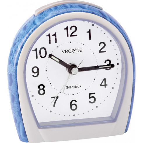 Réveil quartz bleu nacré/blanc trotteuse silencieuse VEDETTE Réveil quartz bleu nacré/blanc trotteuse silencieuse VEDETTE