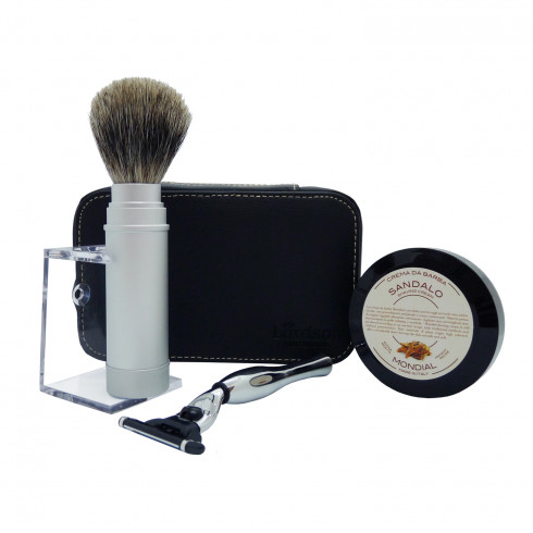 Trousse cuir grand modèle voyage, blaireau, ras.M3 44R+support,savon LORDSON Trousse cuir grand modèle voyage, blaireau, ras.M3 44R+support,savon LORDSON