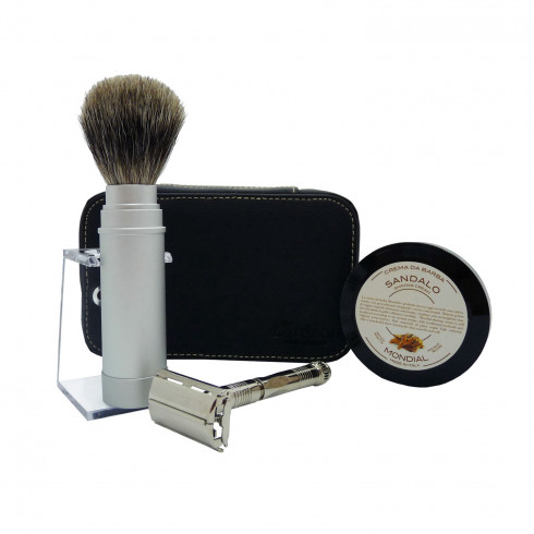 Trousse cuir grand modèle voyage, blaireau, ras. sécu.96R+support,savon LORDSON Trousse cuir grand modèle voyage, blaireau, ras. sécu.96R+support,savon LORDSON