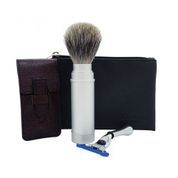 Trousse cuir petit modèle de voyage, blaireau, rasoir Mach3 TM3 LORDSON