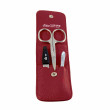 photo de Etui manucre cuir rouge avec ciseaux+lime+pince à épiler acier de Solingen ERBE