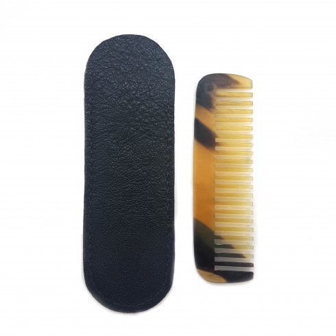 -Peigne à Barbe & Moustache râteau corne véritable 9 cm dans son étui LORDSON -Peigne à Barbe & Moustache râteau corne véritable 9 cm dans son étui LORDSON