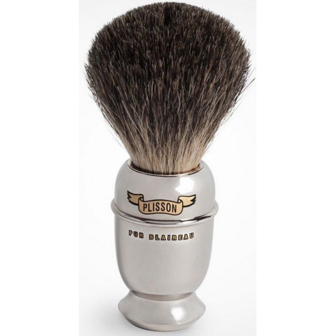 Blaireau PLISSON pur poil gris de chine T10, manche Antique en cuivre nickelé Blaireau PLISSON pur poil gris de chine T10, manche Antique en cuivre nickelé