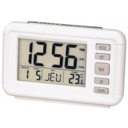 Réveil LCD Parlant blanc nacré, très grand affichage VEDETTE.