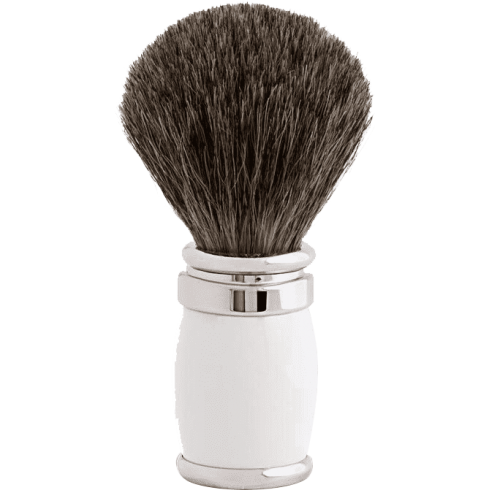 Blaireau PLISSON pur poil gris de Russie T12, manche laque blanc & chrome Blaireau PLISSON pur poil gris de Russie T12, manche laque blanc & chrome