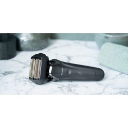 Rasoir électrique PANASONIC  ES-LS9A, rechargeable, 6 lames, noir, puissant moteur linéaire, Wet & Dry + station de nettoyage