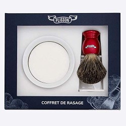Coffret de Rasage 3P, blaireau & support, bol & savon rouge nacré PLISSON