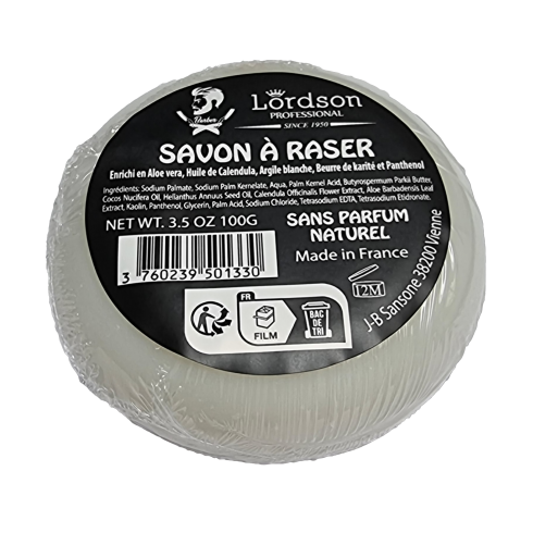 Savon à barbe LORDSON, savon de rasage 100g Aloe Vera Naturel