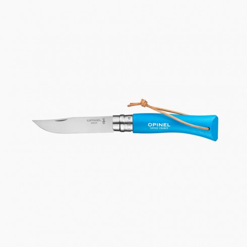 Couteau OPINEL Baroudeur N°7 lien cuir, Cyan, inox