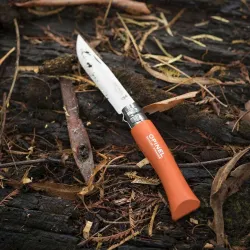 Couteau OPINEL Baroudeur N°7 lien cuir, Orange, inox