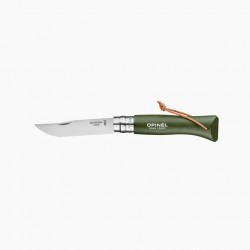 couteau opinel baroudeur n°8 lien cuir kaki inox