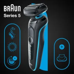 Rasoir Braun rechargeable Séries 5 51-M1200s, Wet & Dry,  Bleu & Noir, tondeuse précision