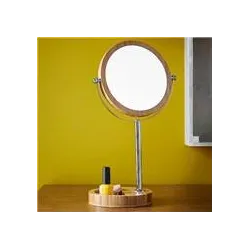 Miroir grossissant, X5,sur pied Bamboo, miroir maquillage, de rasage diamètre 17 cm