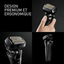 Rasoir électrique PANASONIC  ES-LS6A, rechargeable, 6 lames, Wet & Dry, tête multiflex, noir, puissant moteur linéaire