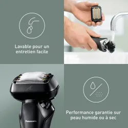 Rasoir électrique PANASONIC  ES-LS6A, rechargeable, 6 lames, Wet & Dry, tête multiflex, noir, puissant moteur linéaire