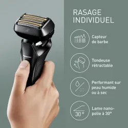 Rasoir électrique PANASONIC  ES-LS6A, rechargeable, 6 lames, Wet & Dry, tête multiflex, noir, puissant moteur linéaire