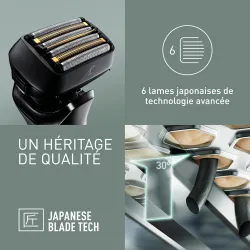 Rasoir électrique PANASONIC  ES-LS6A, rechargeable, 6 lames, Wet & Dry, tête multiflex, noir, puissant moteur linéaire