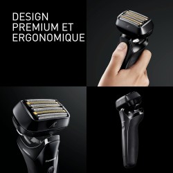 Rasoir électrique PANASONIC  ES-LS9A, rechargeable, 6 lames, noir, puissant moteur linéaire, Wet & Dry + station de nettoyage