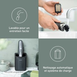 Rasoir électrique PANASONIC  ES-LS9A, rechargeable, 6 lames, noir, puissant moteur linéaire, Wet & Dry + station de nettoyage