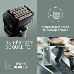 Rasoir électrique PANASONIC  ES-LS9A, rechargeable, 6 lames, noir, puissant moteur linéaire, Wet & Dry + station de nettoyage