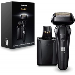 Rasoir électrique PANASONIC  ES-LS9A, rechargeable, 6 lames, noir, puissant moteur linéaire, Wet & Dry + station de nettoyage