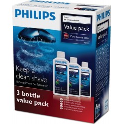 photo de Philips HQ203 Nettoyant rasoir, Solution Jet clean 3 flacons pour bloc nettoyeur de têtes de rasoir électrique Philips