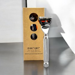 Rasoir PARKER lames Gillette Fusion à manche texturé chromé