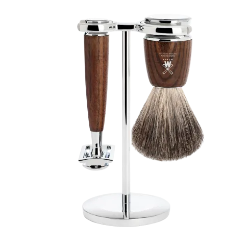 Ensemble de rasage sécurité MÜHLE RYTMO 3 p blaireau frêne poil noir