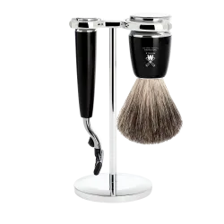 nsemble de rasage Gillette Mach3 MÜHLE RYTMO 3 pièces blaireau résine noire pur poil noir