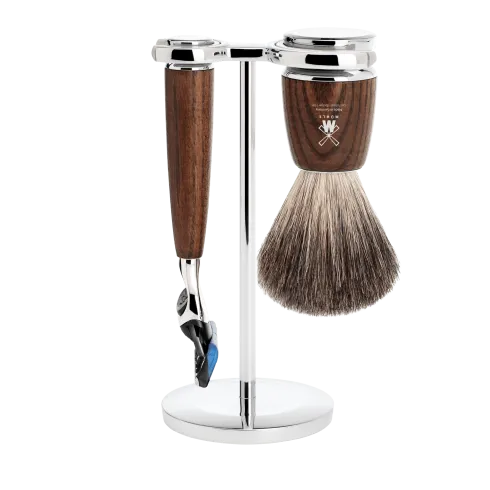 Ensemble de rasage Gillette Fusion MÜHLE RYTMO 3 pièces blaireau frêne étuvé pur poil noir