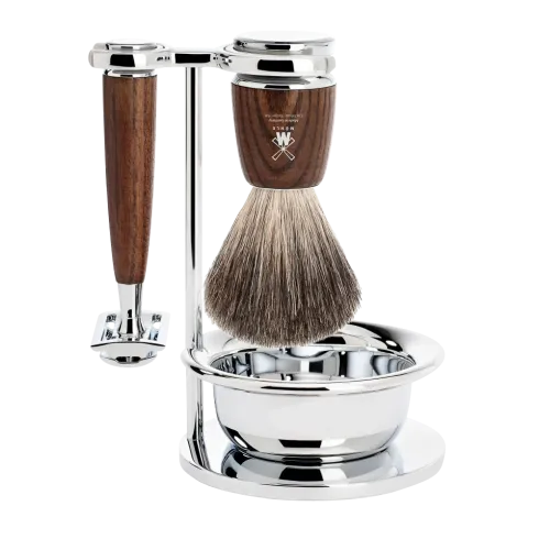 Ensemble rasage sécurité MÜHLE RYTMO 4 p bol, blaireau frêne poil noir