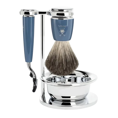 Ensemble de rasage Gillette Mach3 MÜHLE RYTMO 4 pièces bol, blaireau résine pétrole pur poil noir