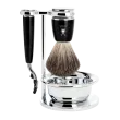 Ensemble de rasage Gillette Mach3 MÜHLE RYTMO 4 pièces bol, blaireau résine noire pur poil noir