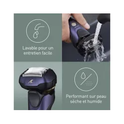 Rasoir électrique Panasonic Es-LV67, rechargeable, gris, Wet &Dry, 5 lames, moteur linéaire, détecteur densité de barbe