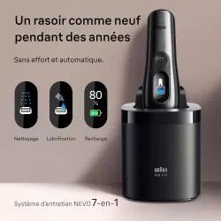 Rasoir électrique BRAUN NEVO 15115C, station de lavage +étui de voyage