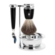 Ensemble de rasage Gillette Fusion MÜHLE RYTMO 4 pièces blaireau résine noire pur poil noir, bol