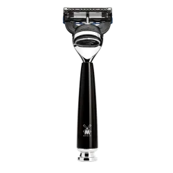 Ensemble de rasage Gillette Fusion MÜHLE RYTMO 4 pièces blaireau résine noire pur poil noir, bol