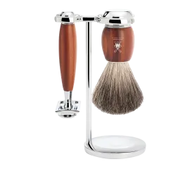 Ensemble de rasage sécurité MÜHLE VIVO 3 pièces blaireau bois de prunier pur poil noir
