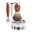 Ensemble de rasage sécurité MÜHLE VIVO 4 pièces blaireau bois de prunier pur poil noir, bol